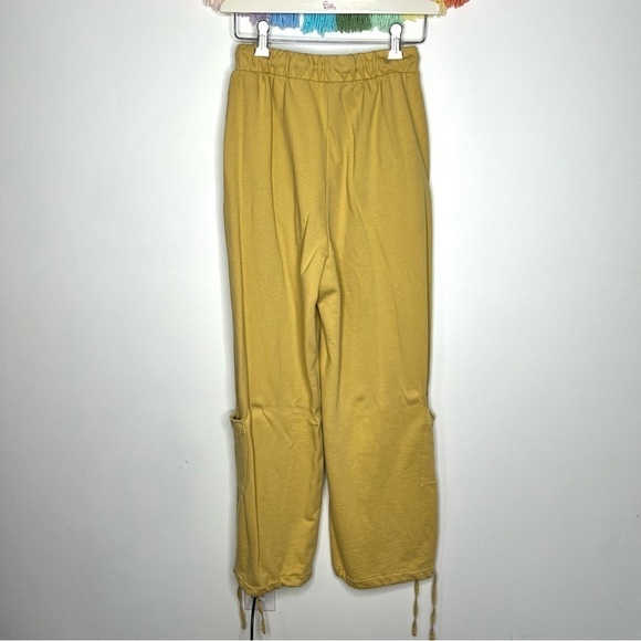 Zara Cargo Green Sheen Wide Leg High Waisted Plush Cotton Sweatpants Small - Picture 9 of 16